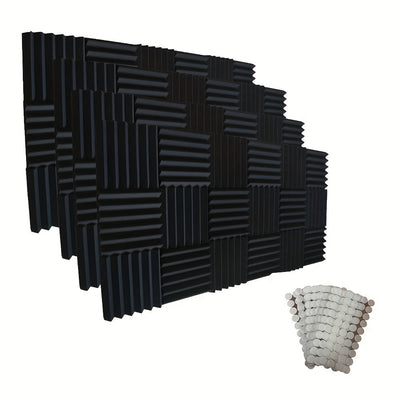 52 piezas de paneles de espuma acústica negra SMOLL, 12"x12"x1" cuña, insonorización para estudio, piano, sala de música, KTV, reducción de eco, absorción de ondas sonoras de frecuencia media-alta, cinta adhesiva nano incluida.