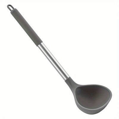 1 ud., cuchara grande de silicona, cuchara de silicona, mango de acero inoxidable para cuchara, cuchara grande, cuchara antiadherente para sartén, cuchara larga y resistente al calor para el hogar, cuchara de cocina