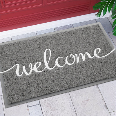1 pza. tapete de entrada con mensaje hola/bienvenido, antideslizante, absorbente, lavable a máquina, rectangular, de polipropileno, para interior/exterior, garaje, entrada, patio, resistente a suciedad y lodo, fácil de limpiar, color gris