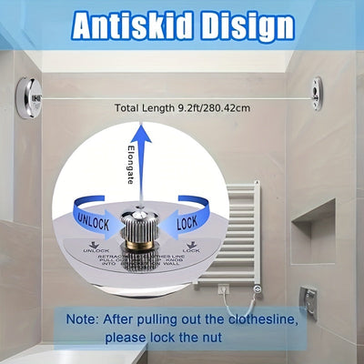 1 Unidad, Tendedero De Acero Inoxidable, Línea De Lavandería Retráctil Y Ajustable Montada En La Pared, Accesorios De Lavandería Convenientes Y Que Ahorran Espacio Para Uso En Interiores