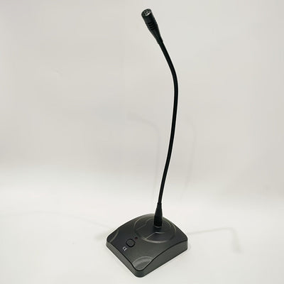 Micrófono de escritorio dinámico con cuello de cisne, construcción metálica, negro, conector de 6,35 mm, alimentado por batería (batería no incluida), voltaje de funcionamiento ≤36 V, para amplificador/altavoz/ordenador