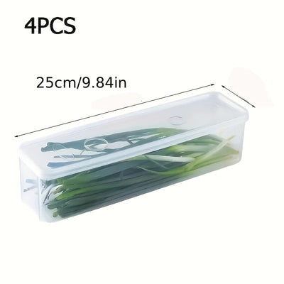4 recipientes plásticos FreshFit para almacenar alimentos con tapa - Reutilizables, lavables a mano, organizadores de cocina para verduras, hierbas, fideos, huevos - Sin BPA, apilables, seguros para contacto con alimentos