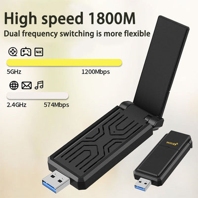 Adaptador de Red Inalámbrica WiFi 6 USB 3.0, Apto para PC y Portátiles, Banda Dual WiFi 5.8G/2.4G con Tecnología de Seguridad Super USB 3.0 & WPA3, 1800Mbps, Antena de Alta Ganancia Doble 5Dbi, Receptor/Transmisor WiFi, Solo Compatible con Windows 10/11