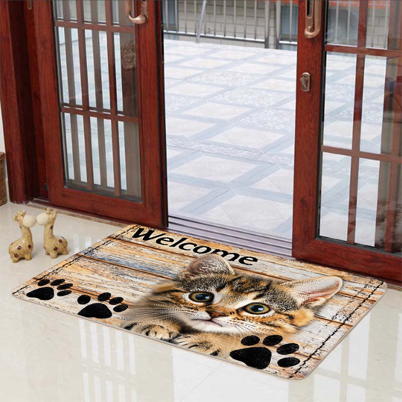 1pc Encantador Alfombrilla de Bienvenida de Gatito, 8mm de grosor de esponja suave, lavable en máquina, alfombra de poliéster antideslizante para interior para cocina, baño, sala de estar, dormitorio - Alfombra decorativa para interior
