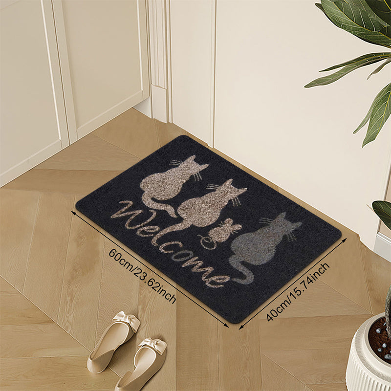 1 pieza de alfombrilla de bienvenida con tema de gatos, poliéster franela + base de esponja de 1 cm, diseño minimalista retro con múltiples siluetas de gatos, ligero, hecho a máquina, ideal para sala de estar, baño, lavandería, decoración de cocina - Per