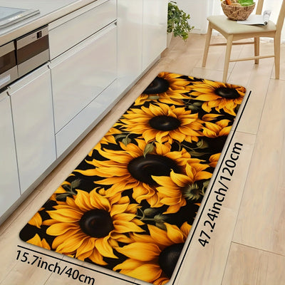 Alfombra Antideslizante Con Patrón De Girasol, Versátil Para Cocina, Baño Y Decoración Exterior, Alfombra De Poliéster Lavable A Máquina, Tapetes Para Baño Y Inodoro, Patrón Floral Soleado, Decoración De Baño