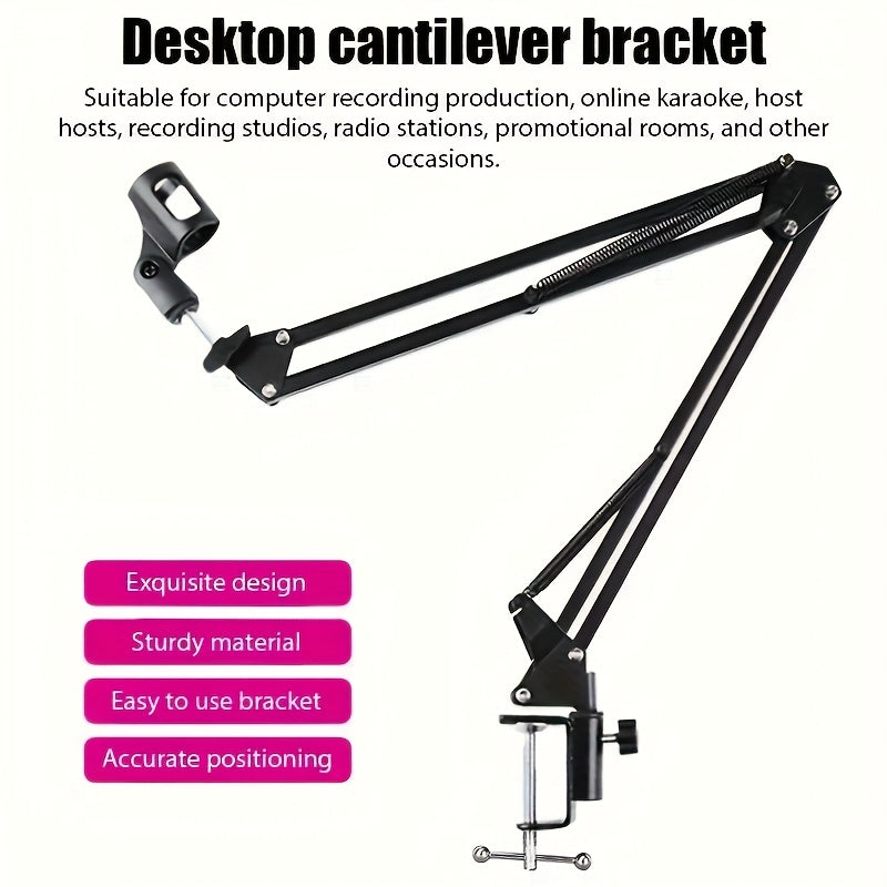 Soporte de micrófono de suspensión de metal negro, fundición de metal reforzada con base mejorada y aros, compatible con la mayoría de los micrófonos, soporte de choque, soporte de teléfono, para soporte de for ipad, equipo de estudio de grabación | Mont