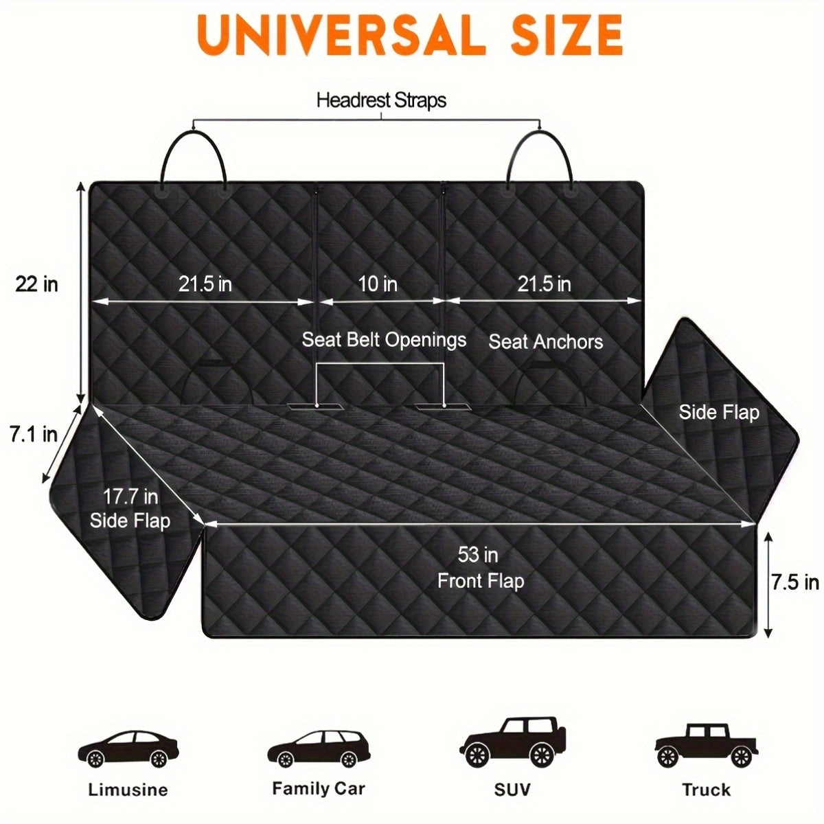 Funda para asiento de auto para perros, impermeable y acolchada de lujo, protectora de asientos traseros largos, antideslizante, compatible con la mayoría de autos, camionetas y SUV con apoyabrazos central