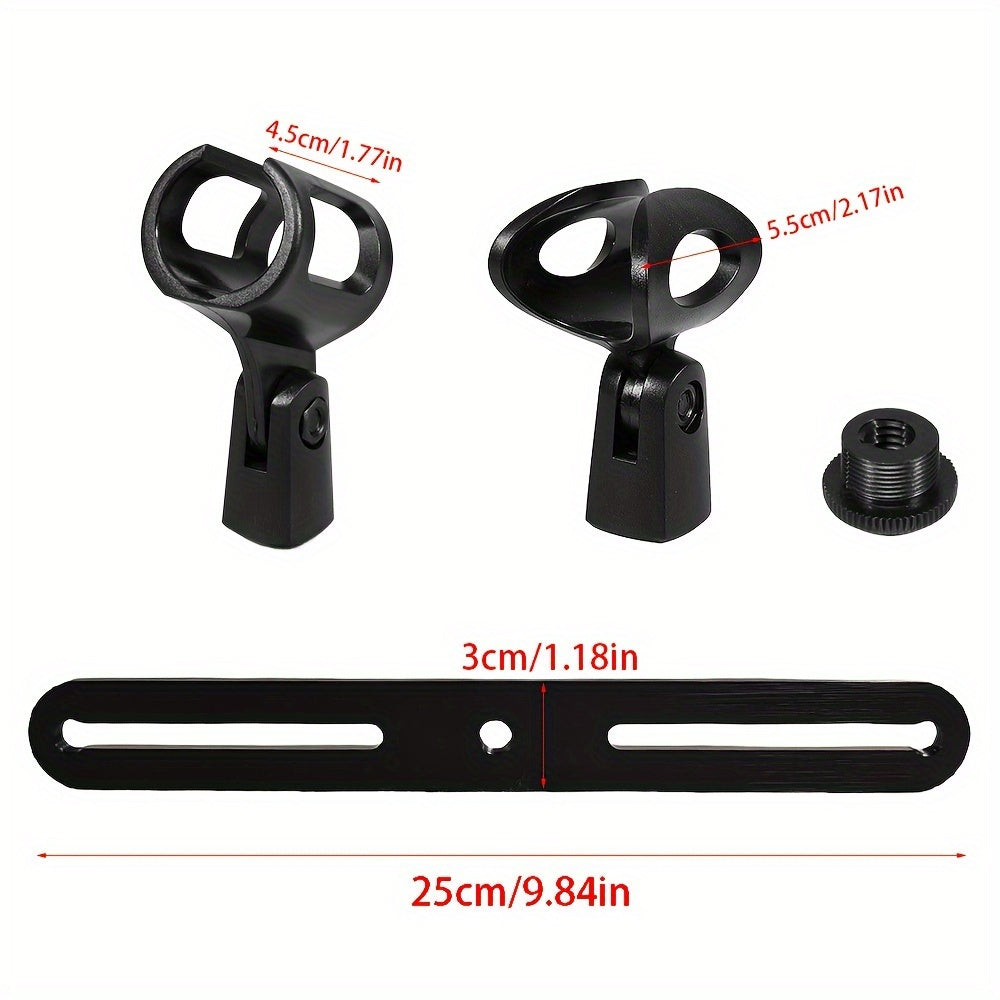 Barra de montaje de micrófono de 1 a 2 con clips de mic: Rosca ajustable de 3/8" para la mayoría de los soportes de micrófono y brazos de boom