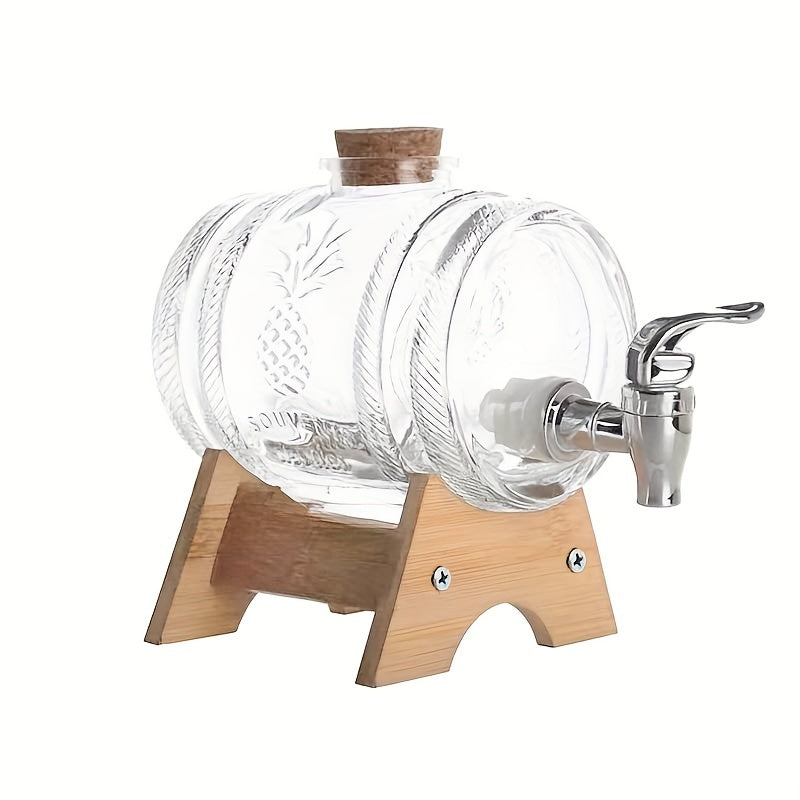1pieza Barril de Vidrio Transparente de 33.81oz de Capacidad con Grifo - Base de ABS y Corcho - Ideal para Servir Bebidas en Fiestas y Reuniones, Contenedor de Bebidas para Fiestas | Barril Decorativo | Construcción Duradera, Accesorios de Bar