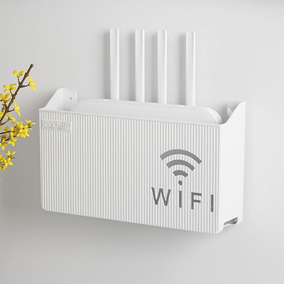 Soporte para Router Inalámbrico de Fácil Instalación - Caja de Almacenamiento de Montaje en Pared sin Taladro, Acabado Pulido, Organizador Multiusos para Hogar y Oficina, Ganchos de Utilidad