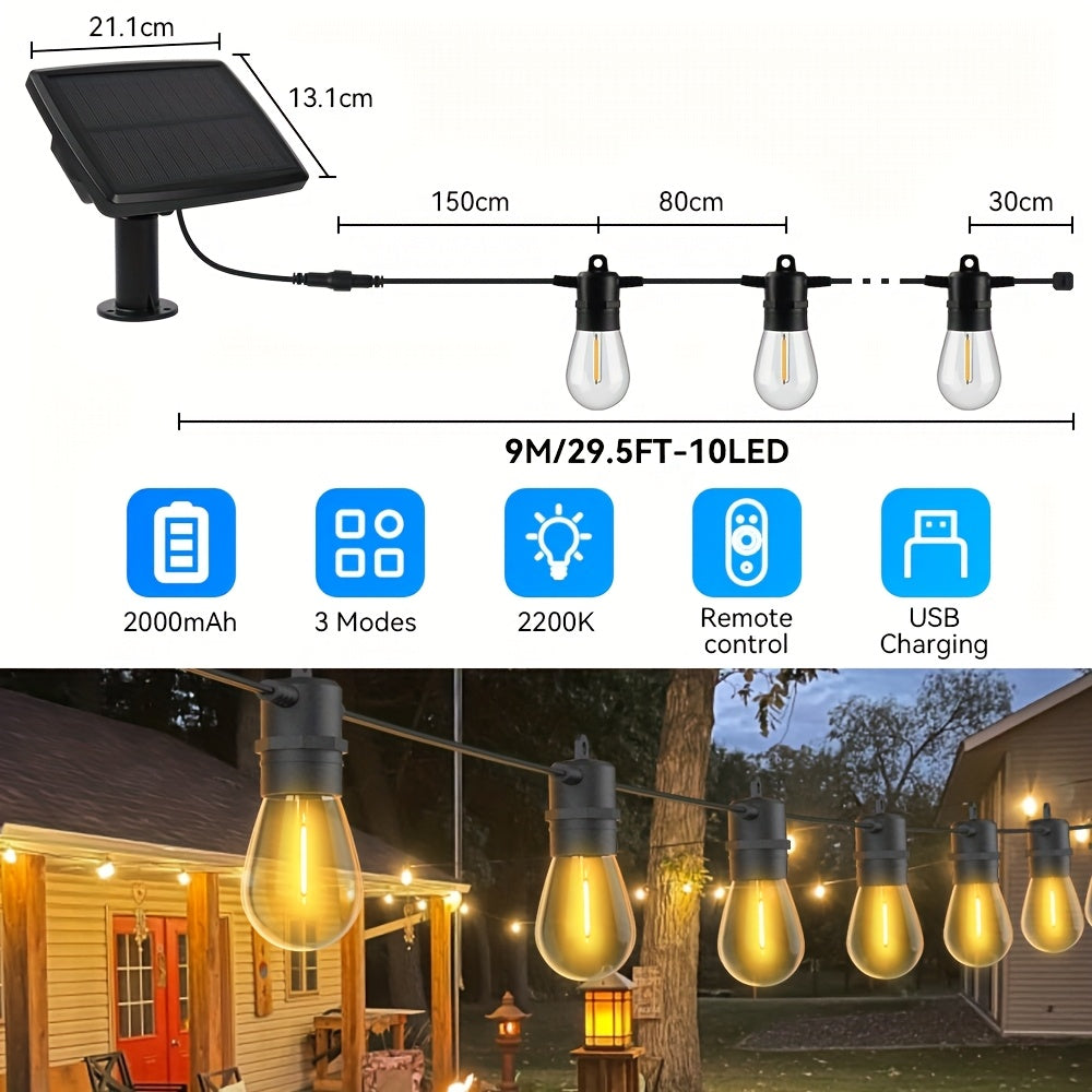 AVANLO 15.0 metros/8.99 metros de luces de cuerda solares para exteriores con control remoto - Bombillas LED S14 regulables, iluminación continua de 12 horas, diseño anticaída para jardines, cafeterías, calles, festivales y espacios públicos, luces solar