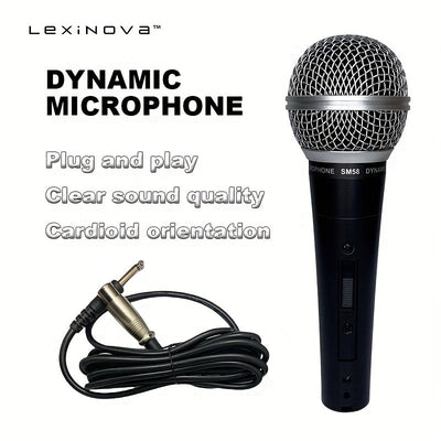 Venta Caliente Modelo 58 Micrófono Dinámico Profesional con Cable para Canto en Escenario, Grabación de Estudio, Karaoke en Casa - Sonido de Alta Calidad, Micrófono Portátil con Interruptor, Conector Jack de 6,35 mm, Sin Batería, Color Mixto