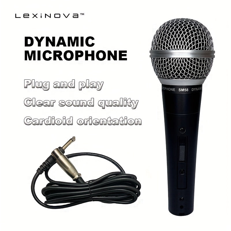 Venta Caliente Modelo 58 Micrófono Dinámico Profesional con Cable para Canto en Escenario, Grabación de Estudio, Karaoke en Casa - Sonido de Alta Calidad, Micrófono Portátil con Interruptor, Conector Jack de 6,35 mm, Sin Batería, Color Mixto