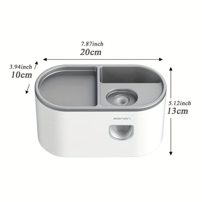 Un conjunto de soportes para cepillos de dientes con 4 ranuras para cepillos de dientes y un dispensador automático de cepillos de dientes con una taza magnética, un contenedor multifuncional para cepillos de dientes y un conjunto de accesorios para baño.