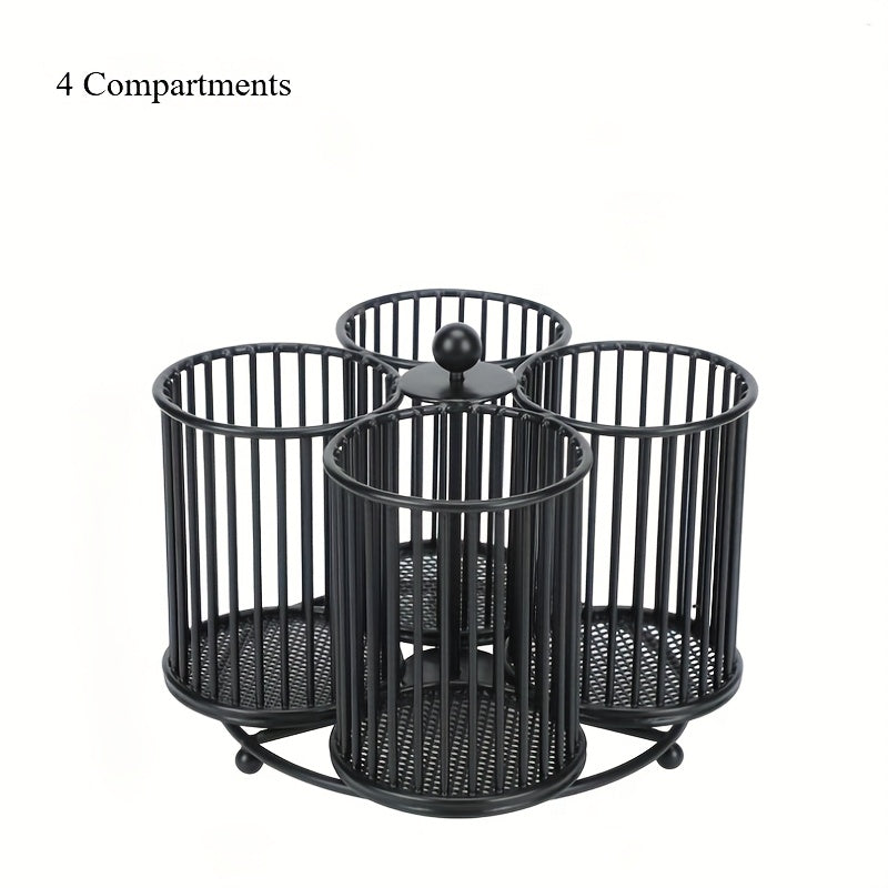 1pc Organizador Giratorio de Utensilios con 3/4 Compartimentos - Jaula de Hierro Resistente para Encimeras, Diseño Vertical Ahorrador de Espacio para Cocina, Gabinetes y Estantes