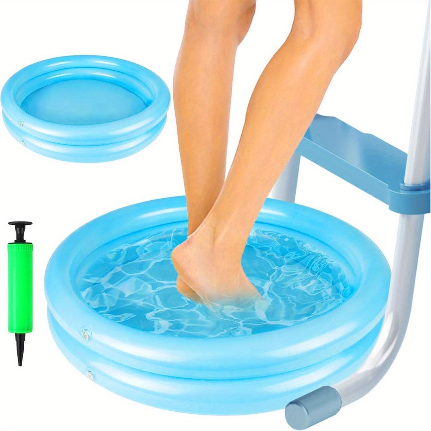 Popular Choice Bañera Inflable para Pies Azul - Duradera y Portátil, Ideal para Escaleras de Piscina, Uso Familiar al Aire Libre y Relajación, Diseño Minimalista, Sin Necesidad de Electricidad