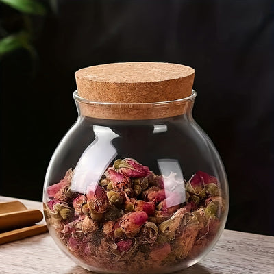 Tarro de Almacenamiento de Vidrio Hermético con Tapa de Corcho - Libre de BPA, Contenedor Redondo Multiusos para Té, Snacks y Más - Organizador de Cocina Fácil de Limpiar