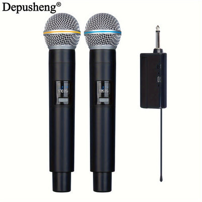 Micrófono Inalámbrico Recargable DEPUSHENG de Doble Canal 4 Canales Plug and Play Adecuado para Karaoke, Cantar, Discursos, Bodas, Sistemas de PA