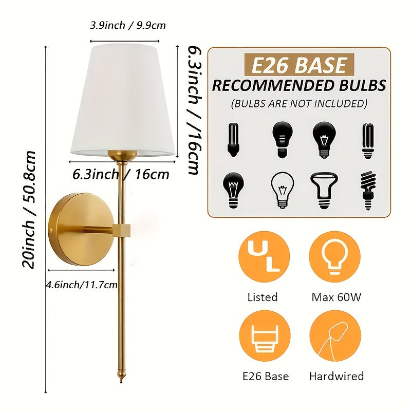 2 Piezas de Apliques Industriales Retro con Pantalla Blanca para Baño y Tocador, Iluminación de Pared para Dormitorio, Sala de Estar o Pasillo, Apliques Vintage Ideales para Restaurante, Café, Hotel, Centro Comercial (Bombilla No Incluida)