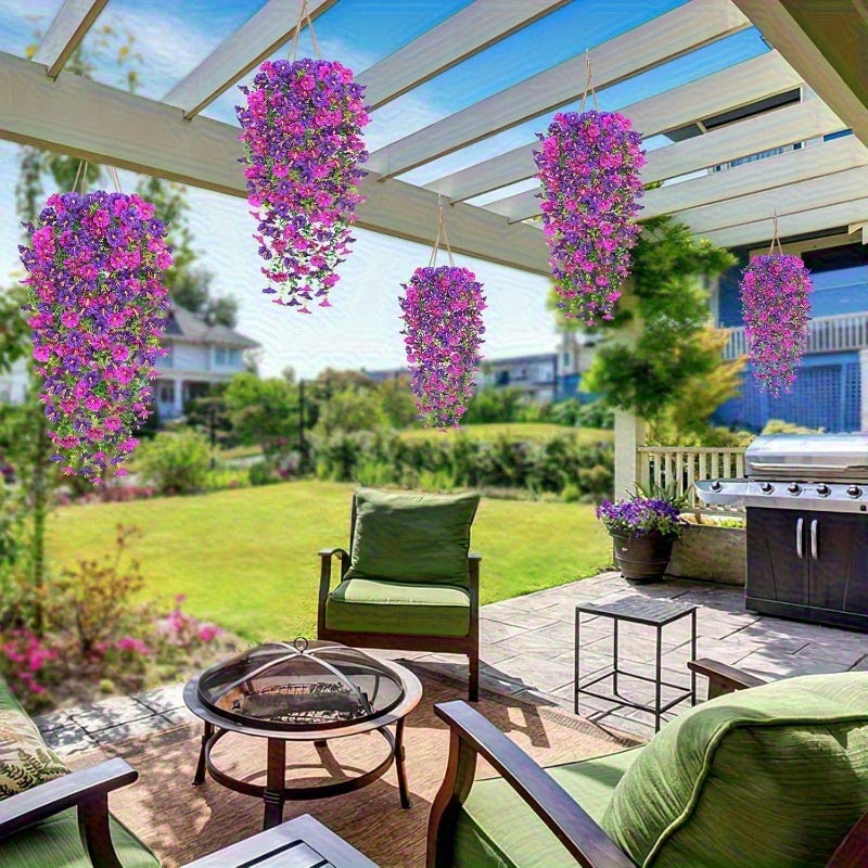 4 Piezas de Flores Colgantes Realistas de Gloria Matutina - Decoración Floral en Morado y Rosa, Sin Necesidad de Electricidad, Uso Todo el Año para Interior/Exterior - Construcción Duradera de Plástico para Bodas, Fiestas, Jardín, Hogar, Acción de Gracia