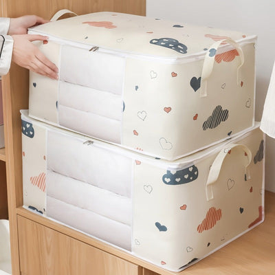 Bolsa de Almacenamiento Extra Grande Plegable con Asas Reforzadas - Perfecta para Ropa, Mantas y Ropa de Cama, Cremallera Duradera y Ventana Transparente, Blanca