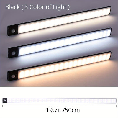 1pc KATHYLIGHT LED Sensor de movimiento Luz de gabinete, Aplique de tira de metal cepillado con control de voz, Inalámbrico magnético USB recargable, Apagado automático, Accesorio desmontable, Pantalla de plástico, para armario, armario, cocina, escalera