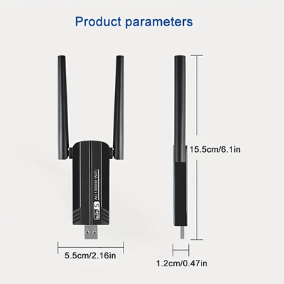 Tarjeta de Red Inalámbrica USB, Banda Doble 1300Mbps 2.4GHz/400Mbps y 5.8GHz/867Mbps, Antena Dual Alta Ganancia 5dBi, 802.11AC USB 3.0