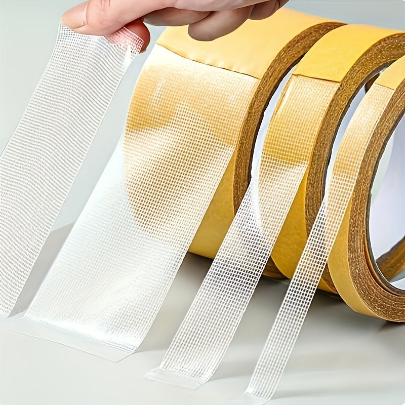 Cinta adhesiva doble cara súper pegajosa de alta viscosidad, diseño de rejilla en tela sin residuos, para fijar alfombras, cuero sintético, paredes, pisos y superficies plásticas, uso multipropósito en interiores y exteriores, 1 unidad