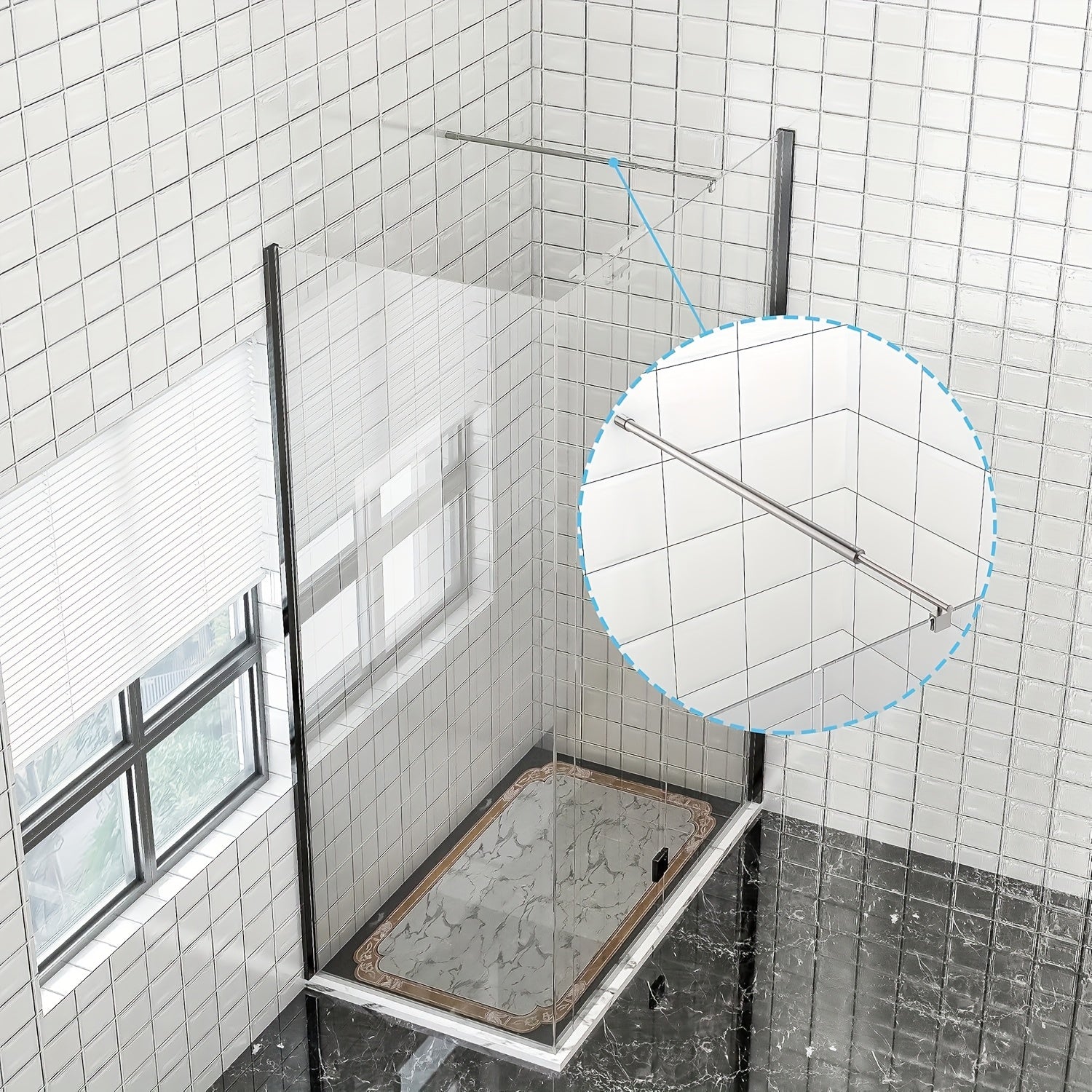 Soporte ajustable de ducha de aluminio, 27,6" a 47,2" - Ideal para paneles de vidrio de 5/16" a 3/8" de grosor, montado en pared con acabado plateado pulido, perfecto para encierros de ducha sin marco, soporte de ducha sin marco | Acabado metálico elegan