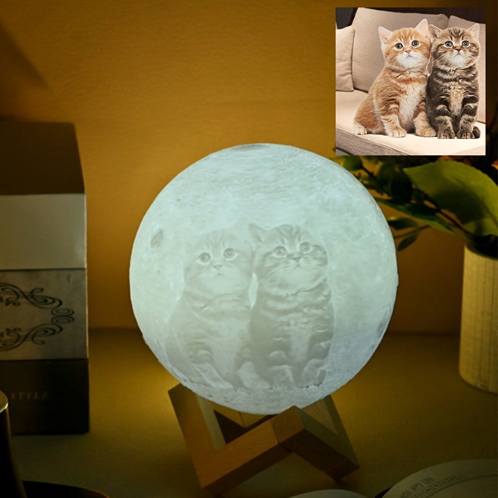 Lámpara de Luna con Iluminación Ambiental, 1 ud Lámpara de Luna Impresa en 3D con Iluminación Ambiental de 16 Colores, Luz de Mesa LED, Foto Personalizada, Control Remoto, Batería Recargable de 300mAh, Función Infrarroja, Ideal para Dormitorio, Sala de E