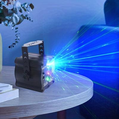 Proyector láser LIANZE RGB activado por sonido con mando a distancia, bola de luz de aluminio de aleación de aluminio pulido negro, fuente LED, alimentado por USB, <0,4 mW láser, con batería de botón no recargable, para fiestas, clubes, cumpleaños, karao