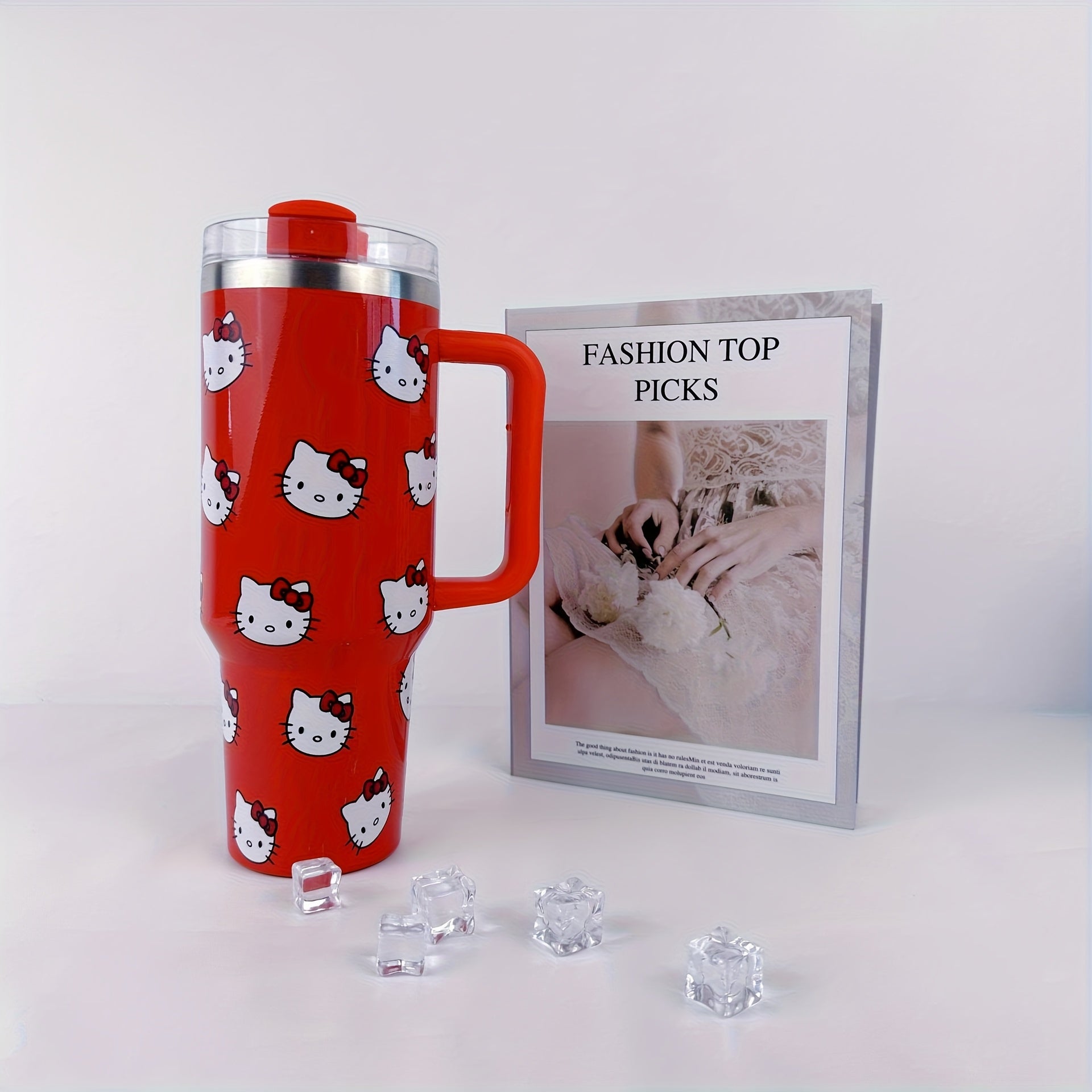 Sanrio 1pc, Térmico de Acero Inoxidable KT Cat Gran Capacidad - 40oz con Tapa y Pajita, Ideal para Bebidas de Verano e Invierno, Regalo Perfecto o Accesorio de Viaje