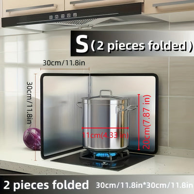 Un conjunto de protector de salpicaduras de acero inoxidable - Resistente al calor, antiadherente, protección de estufa de cocina - Incluye 2 paneles plegables, adecuado para hogar, RV, camping - 1pieza Diseño doble