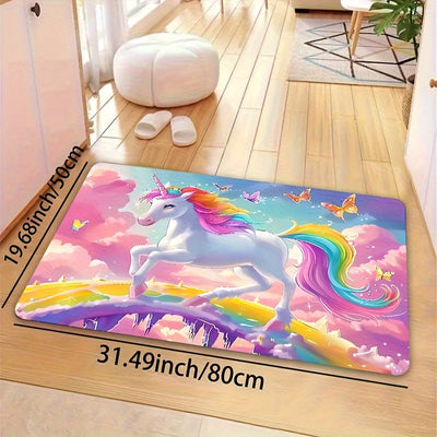 1pc Alfombra de Área de Unicornio Whimsy Woods, 8mm de Grosor, Alfombra de Poliéster con Dibujo de Caballo Fantasía para Dormitorio, Sala de Estar, Entrada - Alfombra Rectangular Lavable a Máquina para Decoración Interior, Alfombras para Sala de Estar, P