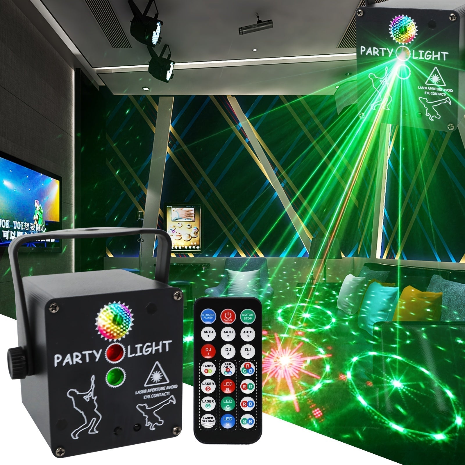 Luces LED escénicas YSH 3 en 1 con control remoto, proyección RGB estroboscópica para DJ y discoteca, decoración para fiestas, Navidad, bodas y Día de la Madre, hierro pulido, no recargable, <36V