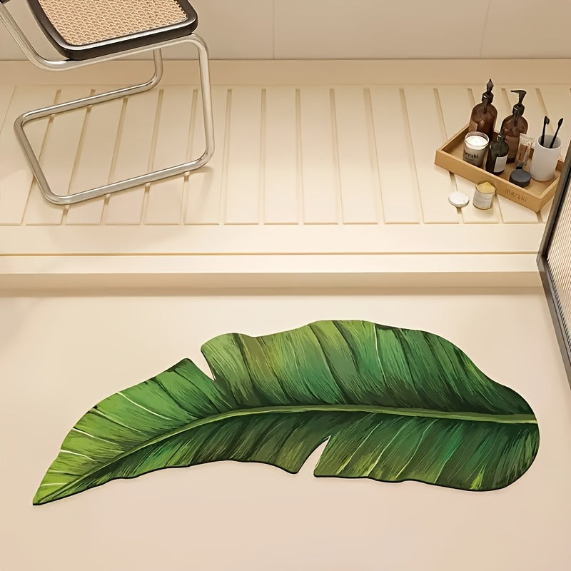 Alfombra de baño de lujo en forma de U con diseño tropical de hojas - Antideslizante, de poliéster de secado rápido en verde vibrante con textura realista - Ideal para decoración de baño, comedor, dormitorio, sala de estar y cocina - Solo lavado a mano
