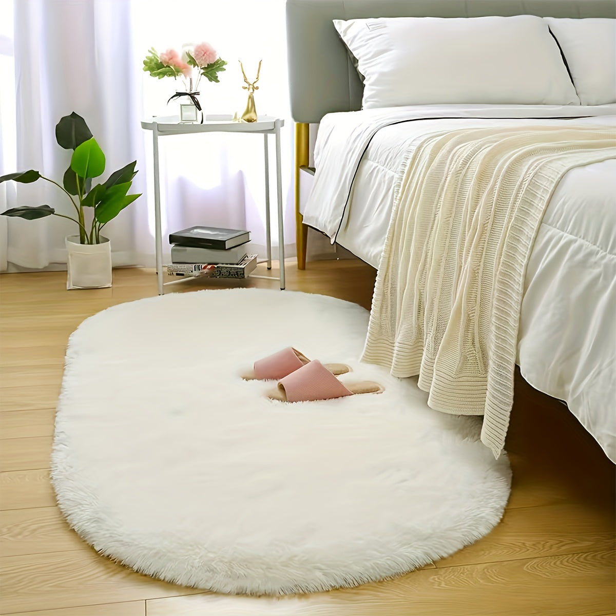 Alfombra de peluche ovalada antideslizante, lavable a mano o en lavadora, hermosa y duradera, ideal para dormitorios, salas y decoración del hogar, fácil de mantener, ¡imprescindible en cada hogar!