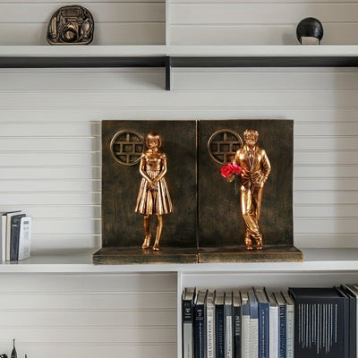 Elegante Estantería de Arte Dorado | Estantería de Resina | Estantería Escultórica con Detalles Tallados | Opción Ideal para la Decoración de Salón, Dormitorio, Oficina y Hotel | Conjunto de Dos Piezas
