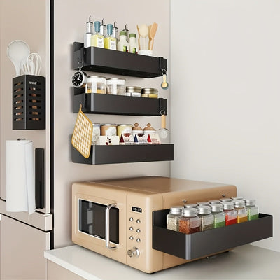 Pack de 2 Cestas Magnéticas Grandes para Almacenamiento en Plástico para Refrigerador, Microondas y Lavadora - Organizador Multifuncional de Cocina, Soporte Magnético para Especias sin Necesidad de Taladro ni Pegamento, Estante Extraíble
