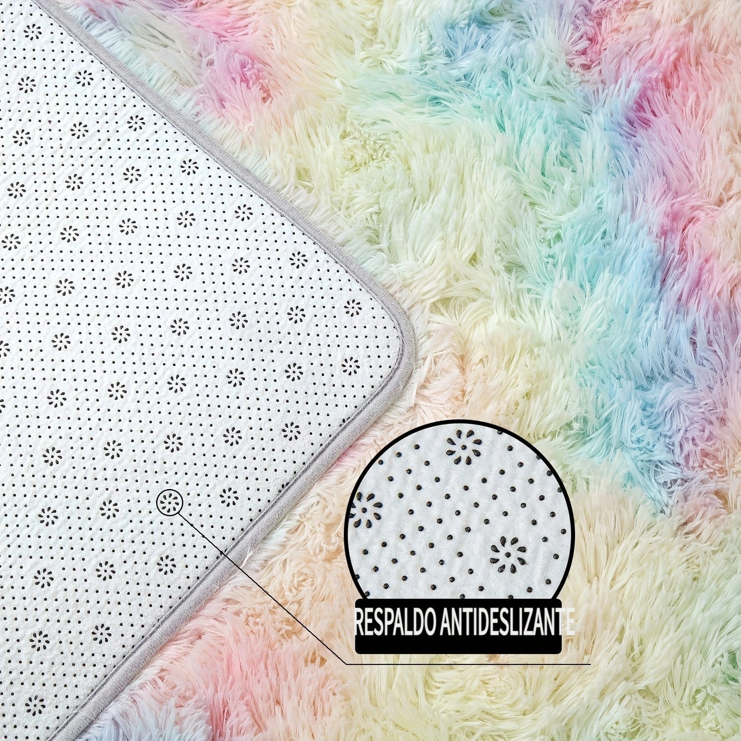 Alfombra de arcoíris con rayas y pelusa Xmwike - Mezcla de poliéster de alta pila tejida, ligera, resistente a la decoloración, alfombra rectangular para dormitorio, sala de estar - Solo lavado a mano, antideslizante