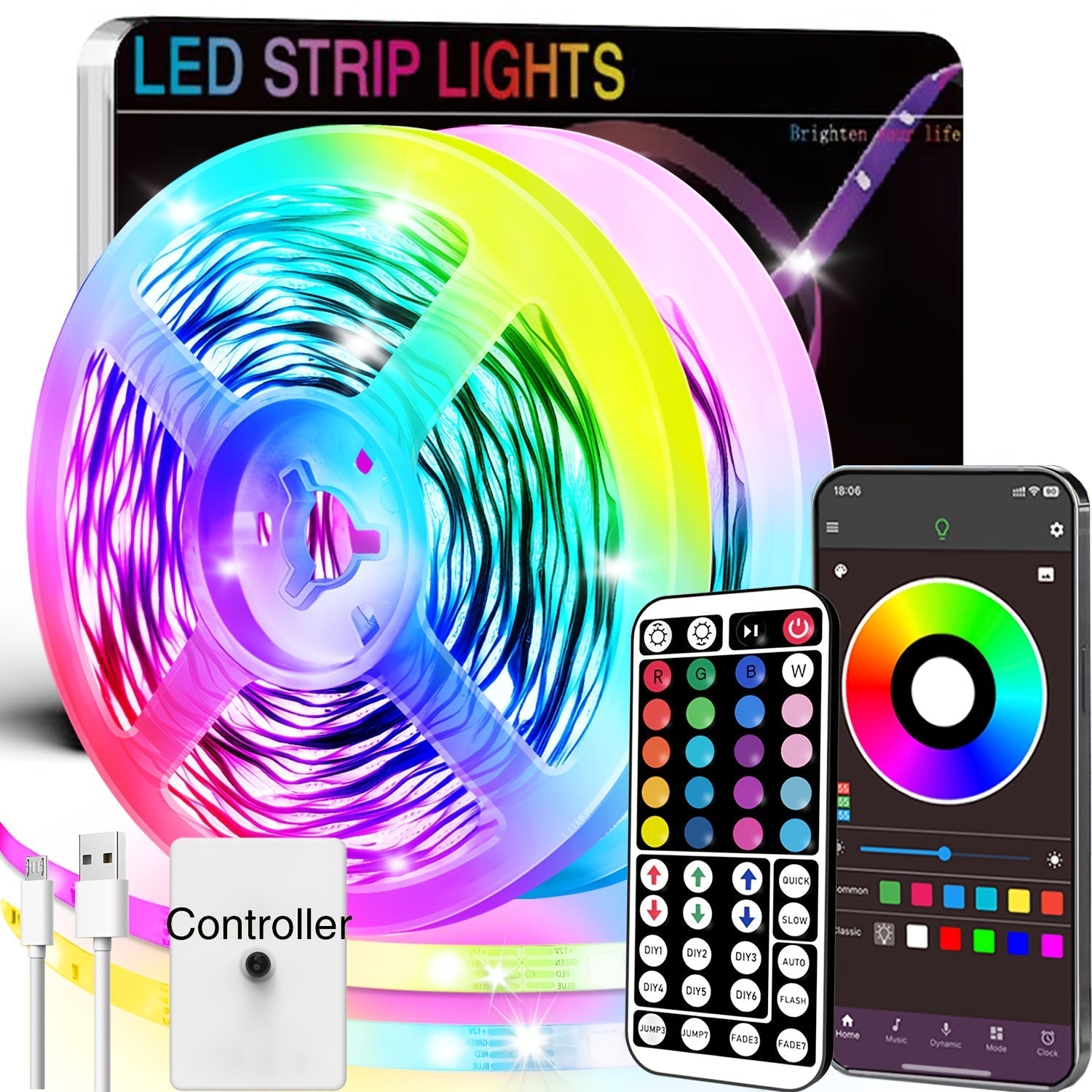 Luces LED RGB Inteligentes NBBUFF con Sincronización Musical - Control por App y Mando a Distancia, Cambio de Colores con Temporizador, Alimentación USB para Dormitorio, Sala, Bodas, Fiestas, Decoración Festiva, Efectos Luminosos Creativos, Instalación F