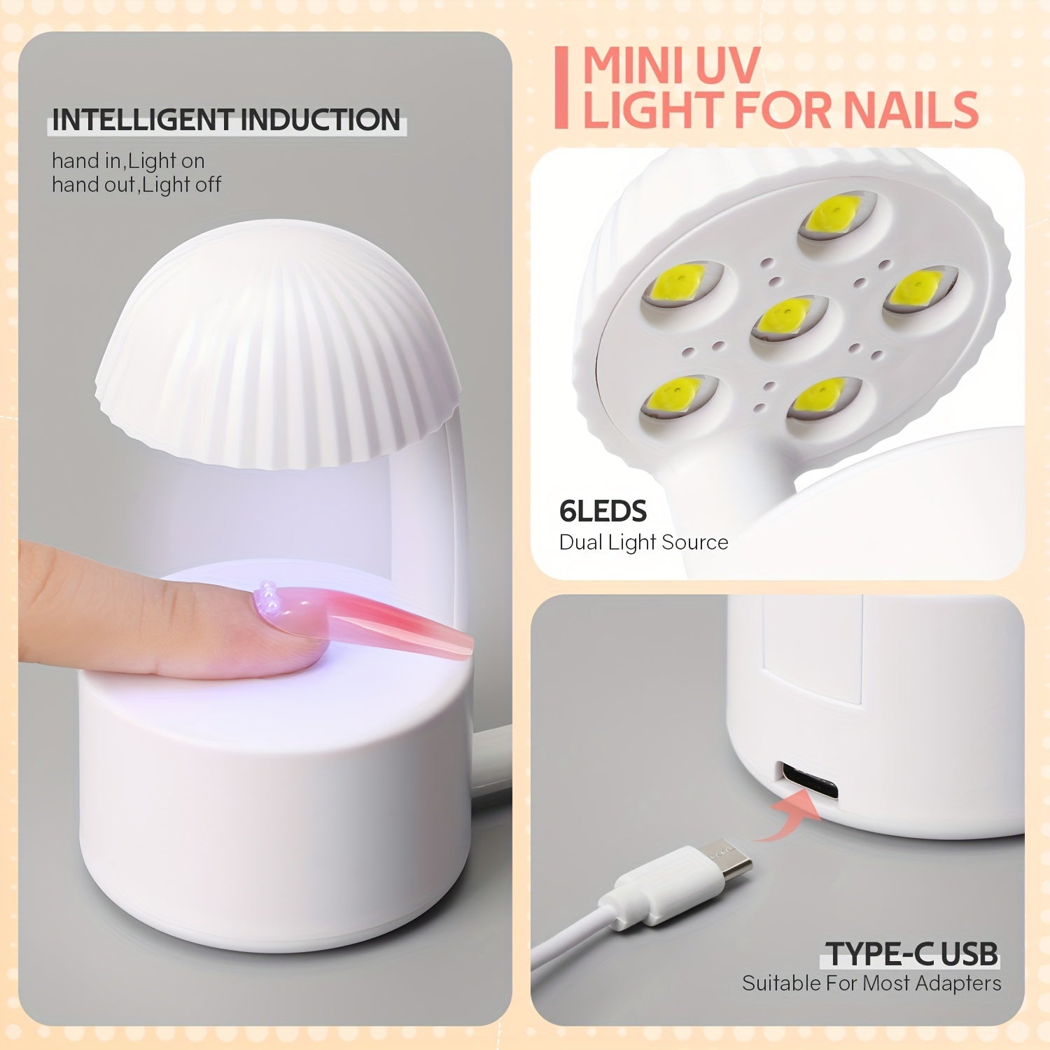 Mini Secador de Uñas con Lámpara - Secador de Esmalte en Gel Alimentado por USB con Diseño de Cúpula para Secado Rápido, Portátil para Hogar y Viaje, Libre de Formaldehído, Sin Pantalla, Máquina de Manicura Compacta, Estilo Elegante, Rendimiento Fiable,