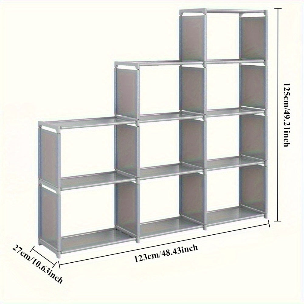 1pc Estante Metálica Versátil de 9 Niveles - Estantería Multifuncional para Libros, Ropa y Almacenamiento en Casa - Tubo de 8mm, Tubería Dorada, Ideal para Sala, Dormitorio o Oficina