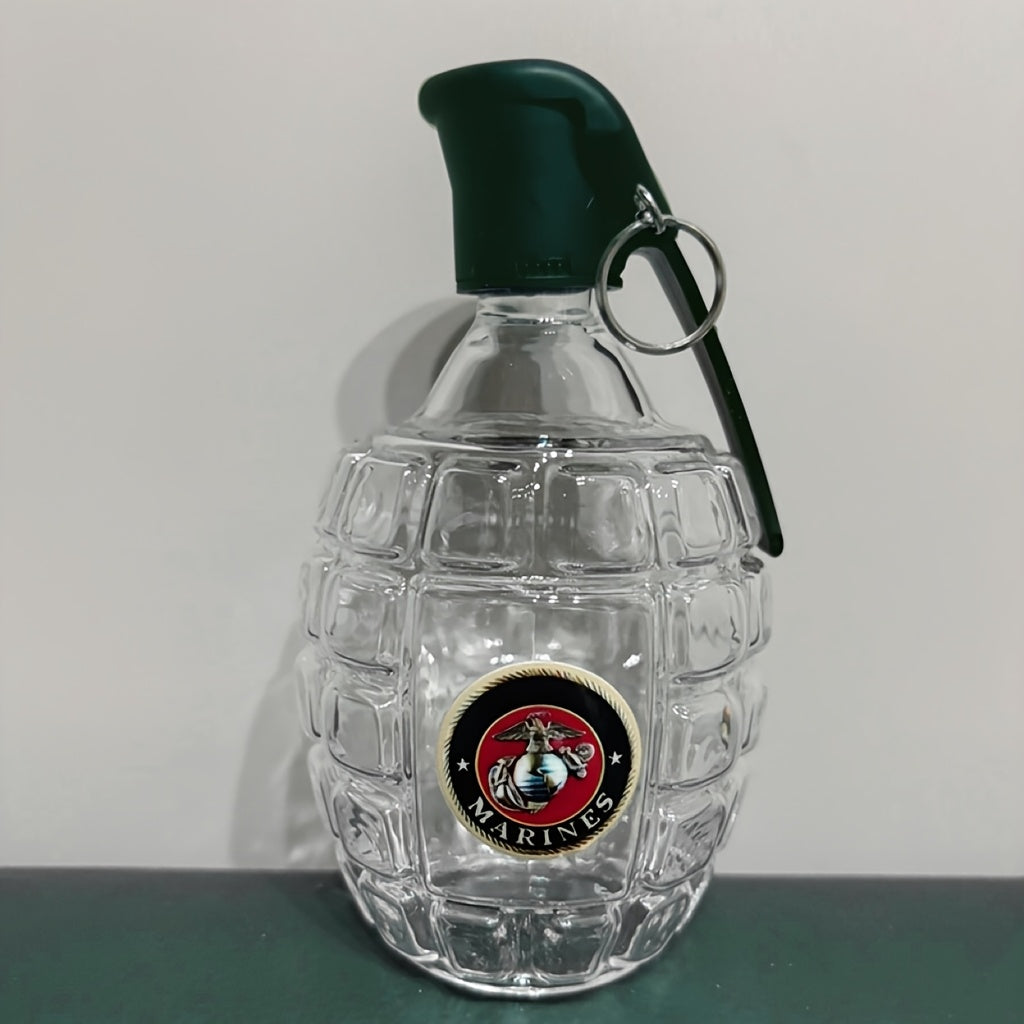 Botella de Whisky en Forma de Granada Militar 1pz - Vidrio Grabado de 300ml, Diseño Antifugas y Duradero, Decantador con Cordón , Regalo Ideal para Veteranos en Acción de Gracias o Temporada de Graduación, Vajilla Novedosa, Decoración Temática Militar, S