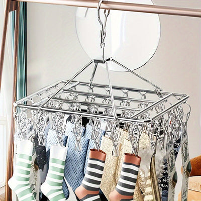 Organizador colgante de acero inoxidable resistente al viento con 20 clips, ideal para secar calcetines, ropa interior y calcetines navideños. Ahorro de espacio para colgar ropa y solución de secado, adecuada para el hogar y el dormitorio, estantes de se