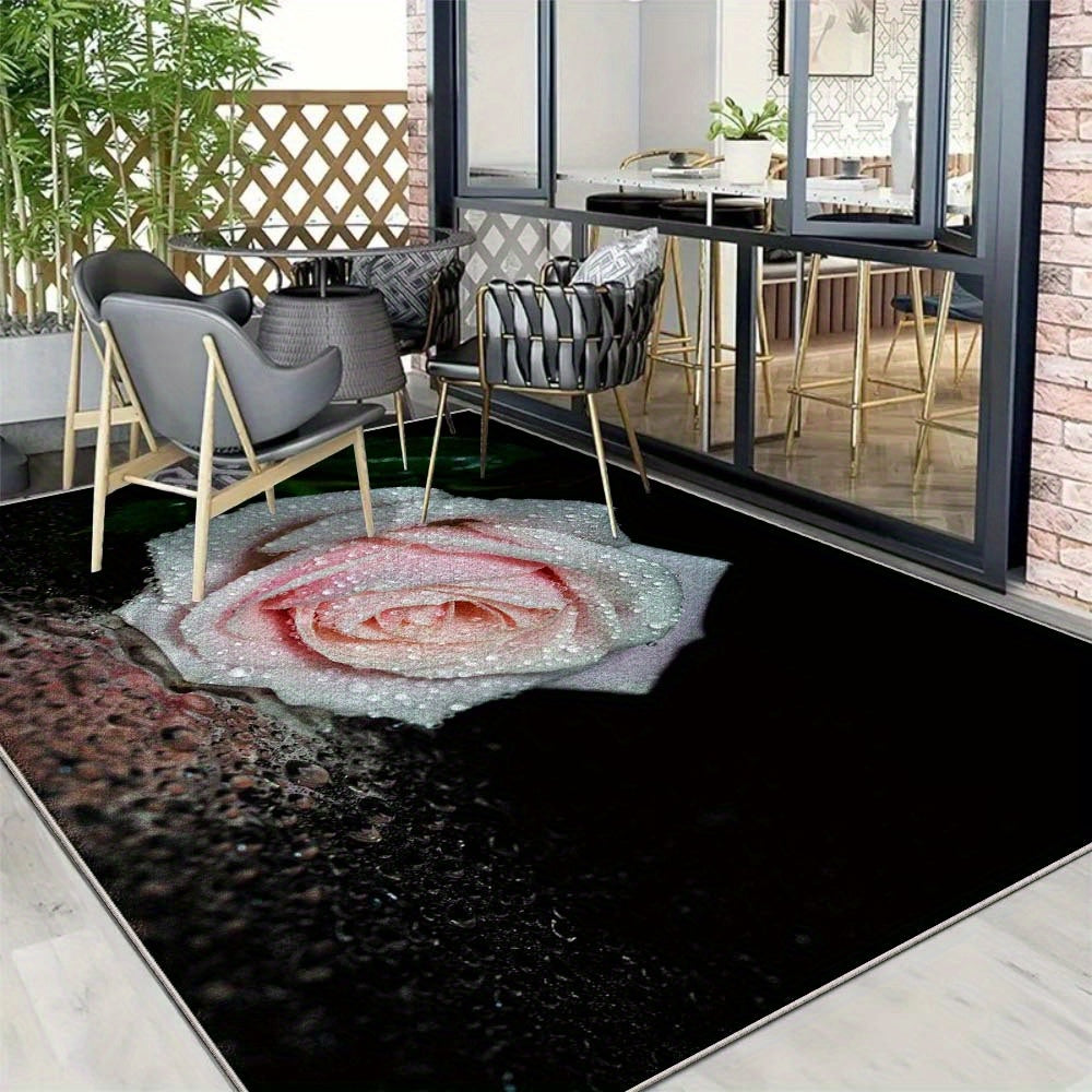 Alfombra de Lujo Seven Deer - Alfombrilla Antideslizante 852gsm para Exterior, Lavable a Máquina, Suelo Interior/Exterior para Sala, Terraza o Jardín - Diseños Elegantes en y Estampado Floral (Rosa Rosa, Decoración para Chimenea) - Área Grande hasta 2.16