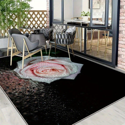 Alfombra de Lujo Seven Deer - Alfombrilla Antideslizante 852gsm para Exterior, Lavable a Máquina, Suelo Interior/Exterior para Sala, Terraza o Jardín - Diseños Elegantes en y Estampado Floral (Rosa Rosa, Decoración para Chimenea) - Área Grande hasta 2.16