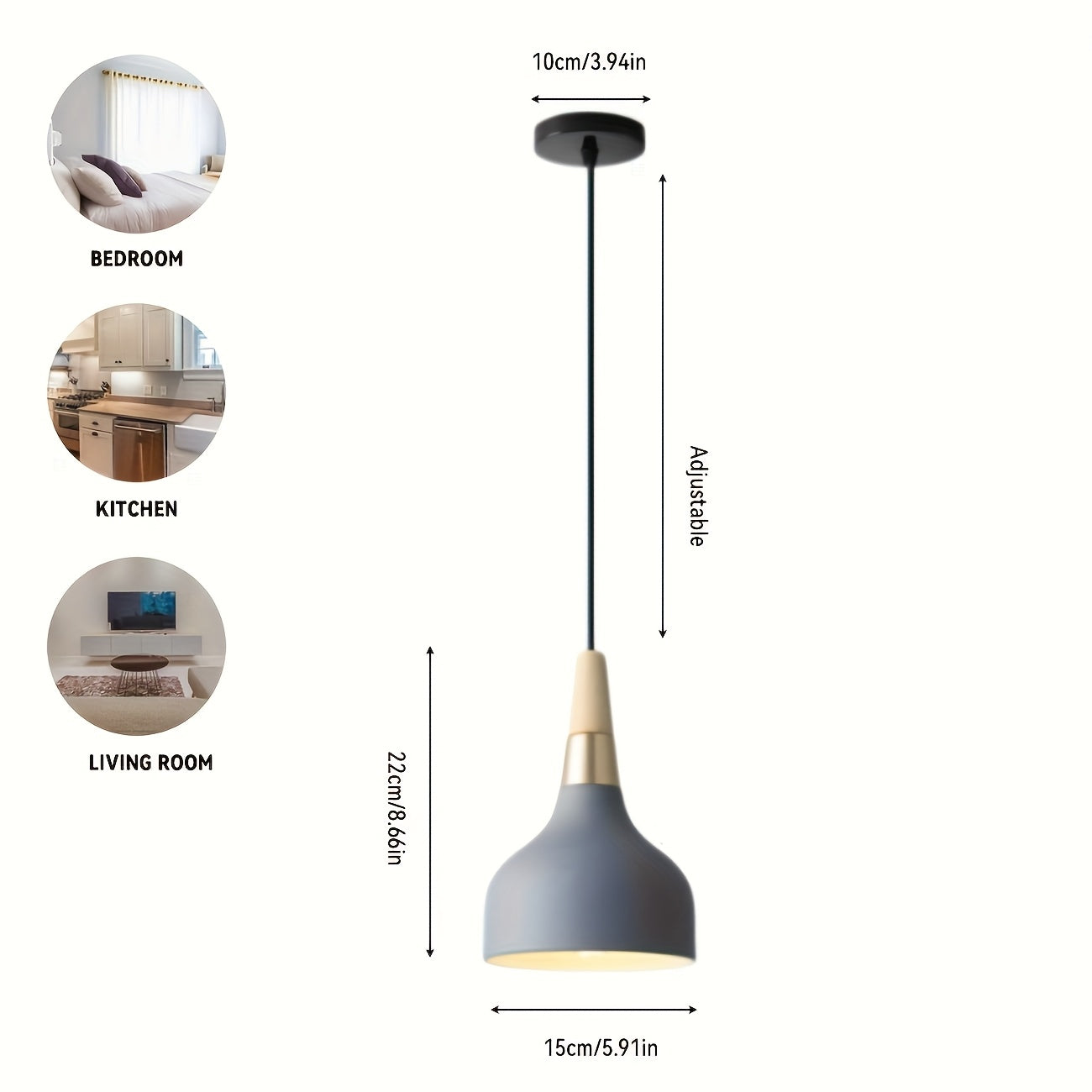 Lámpara colgante ajustable de estilo nórdico moderno, acabado de metal pulido, base E26 - Diseño minimalista gris, adecuado para isla de cocina, comedor, pasillo, dormitorio o sala de estar, iluminación semi-suspendida.