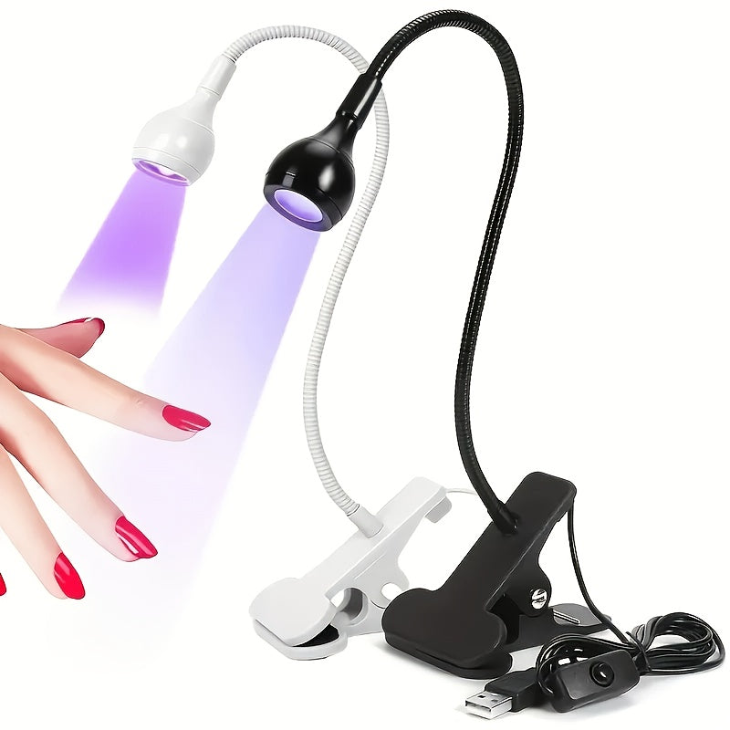 Lámpara de curado de uñas con alimentación USB, cuello giratorio de 360°, mini cuentas de luz LED para esmalte de gel - luz de manicura clip-on portátil, no necesita batería, negro/blanco/pink, cuidado DIY en casa, luz de manicura portátil, herramienta d